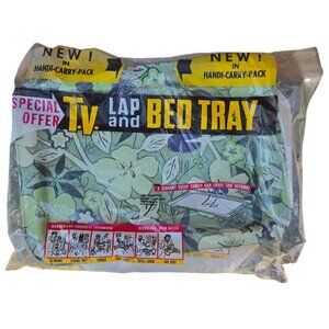 Vintage TV Lap Bed Tray Green Floral Pattern Folding Legs Retro Cozy Cozycore